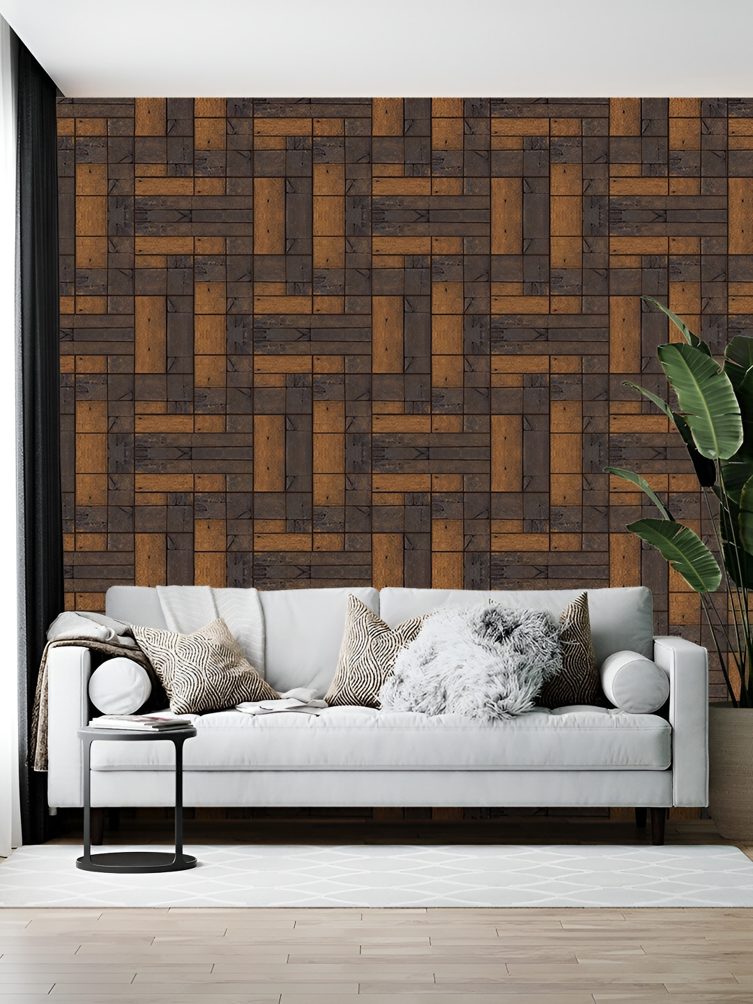 British Terminal Brown & Mustard Yellow Printed Self-Adhesive Water-Resistant Wallpaper