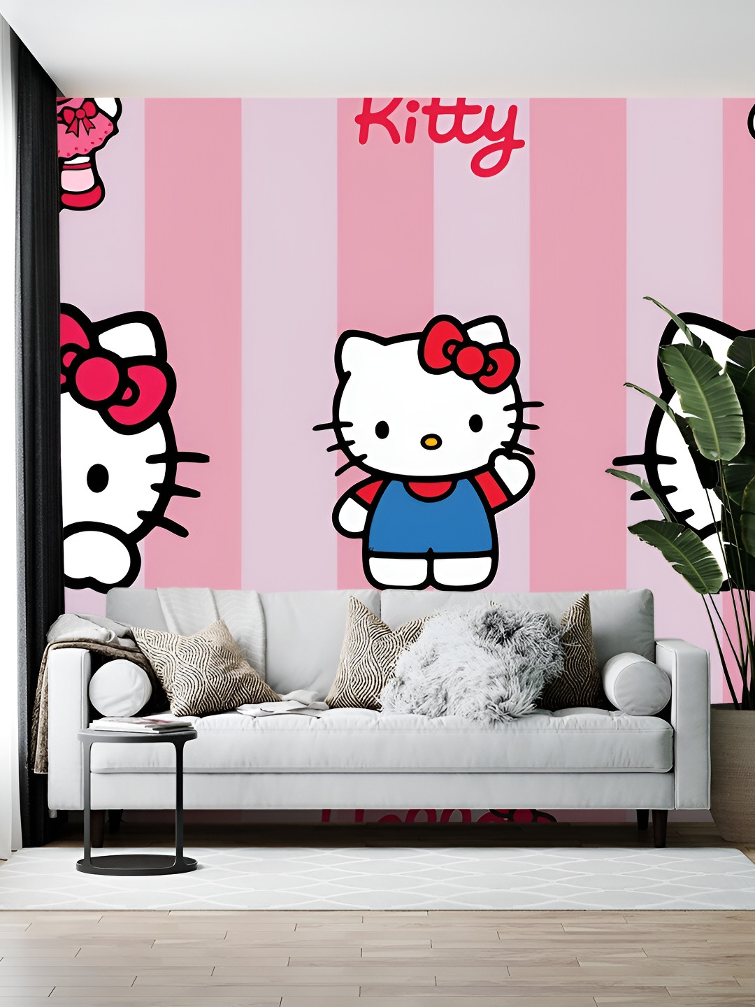 British Terminal Pink & White Hello Kitty Printed Self Adhesive Wallpaper