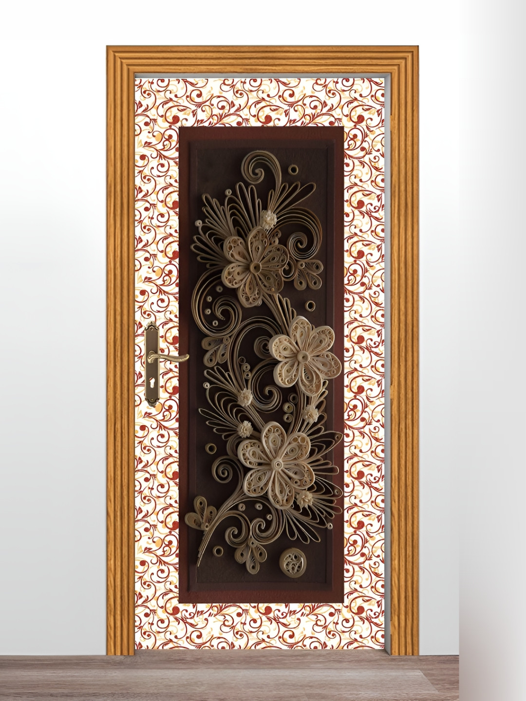 British Terminal Brown & White Printed Self-Adhesive Water-Resistant Door Wallpaper