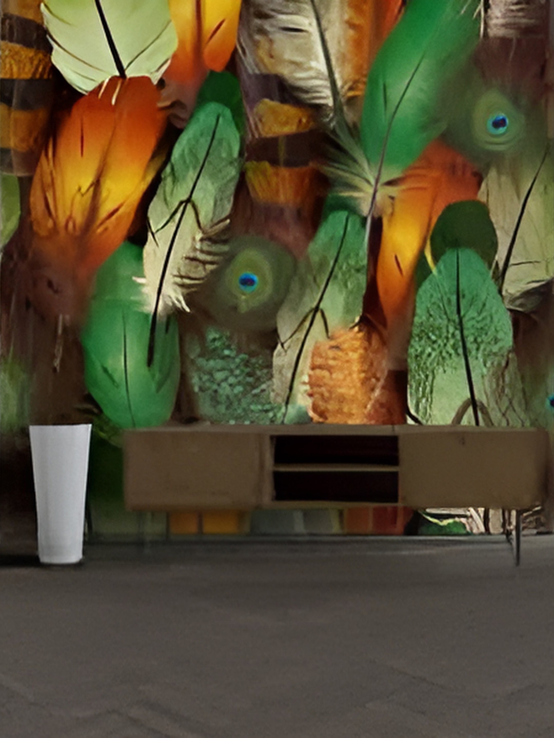 British Terminal Green & Orange Abstract Printed Wallpaper