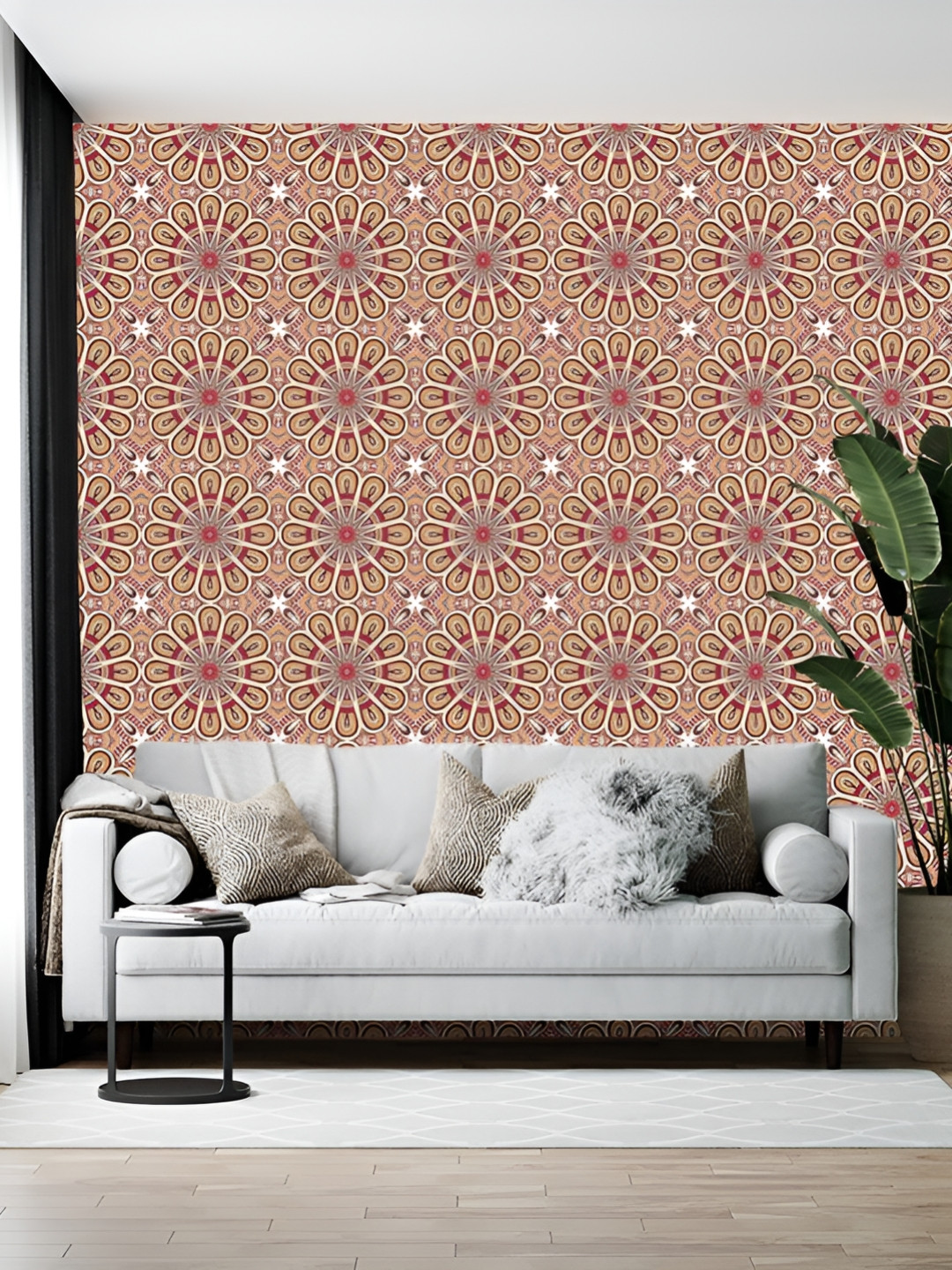 British Terminal Orange-Colored & Pink Abstract Printed Self Adhesive Wall Sticker