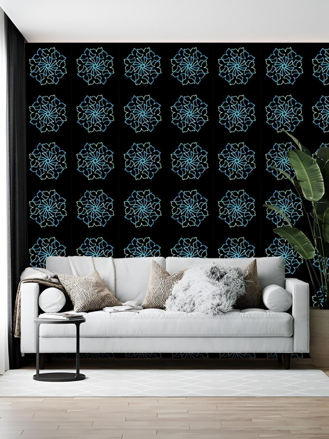 British Terminal Black & Blue Ethnic Motif Printed Self-Adhesive Wall Sticker