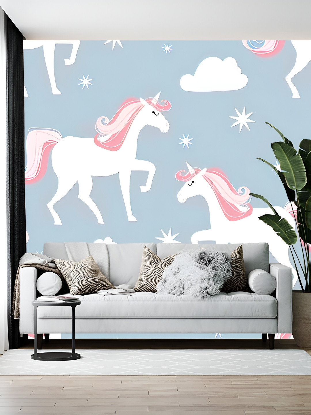 British Terminal Blue & White Horse Printed Self-Adhesive Wall Sticker