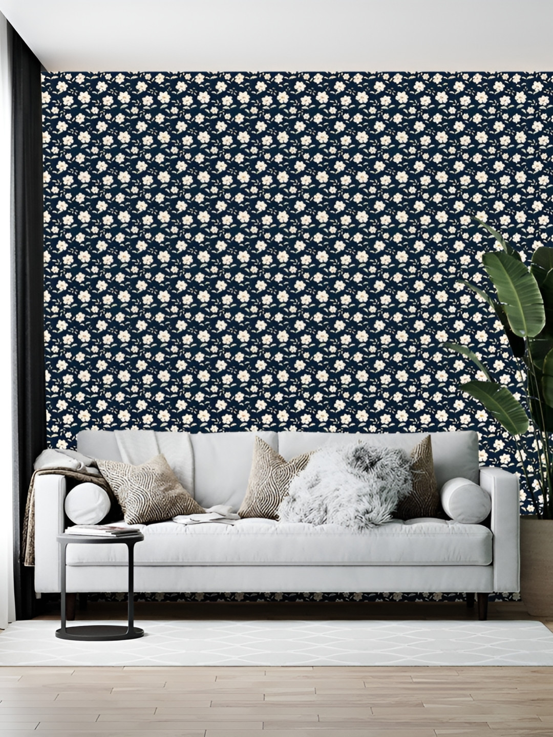 British Terminal Navy Blue Floral Printed Multipurpose Use Vinyl Wallpaper