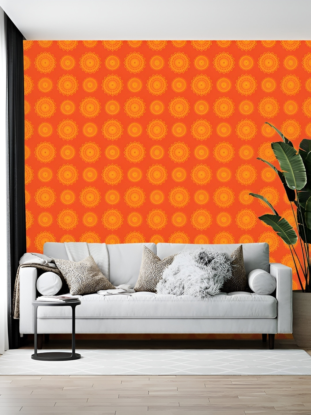 British Terminal Orange-Colored & Yellow Abstract Printed Wallpaper