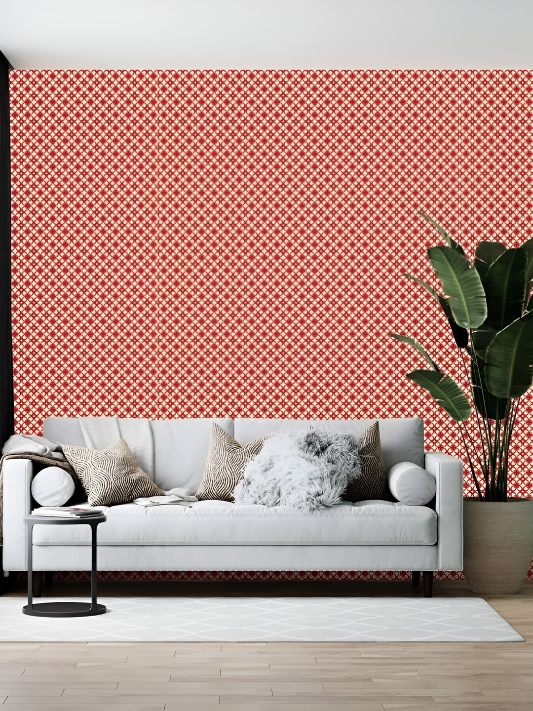 British Terminal Cream-Colored & Red Abstract Printed Wallpaper