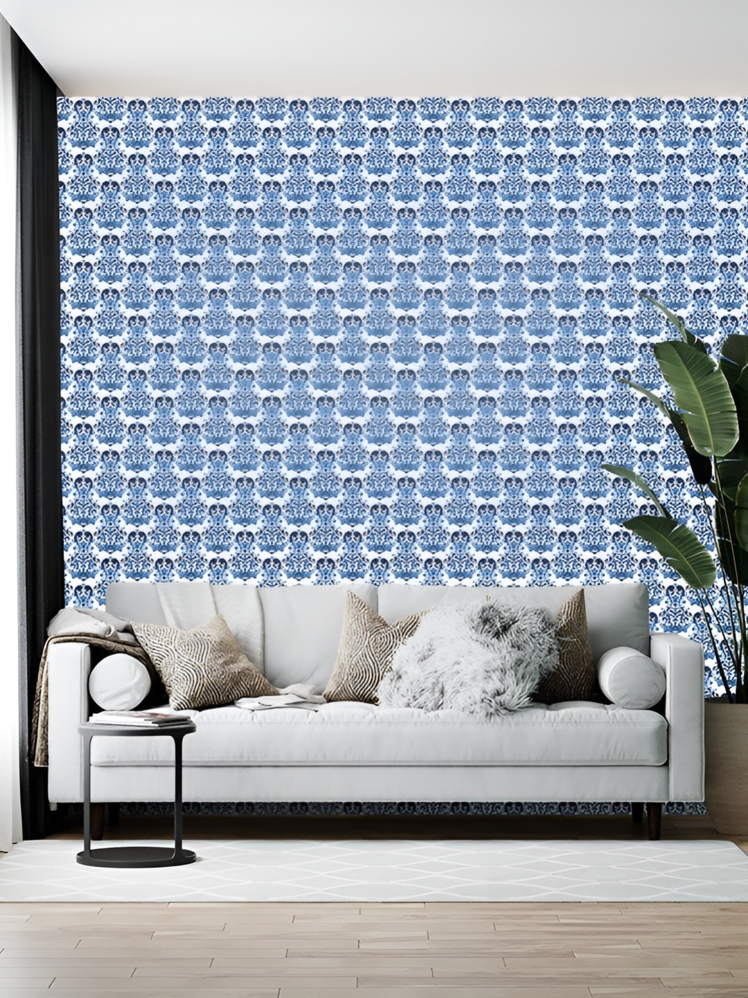 British Terminal White & Blue Abstract Printed Wallpaper