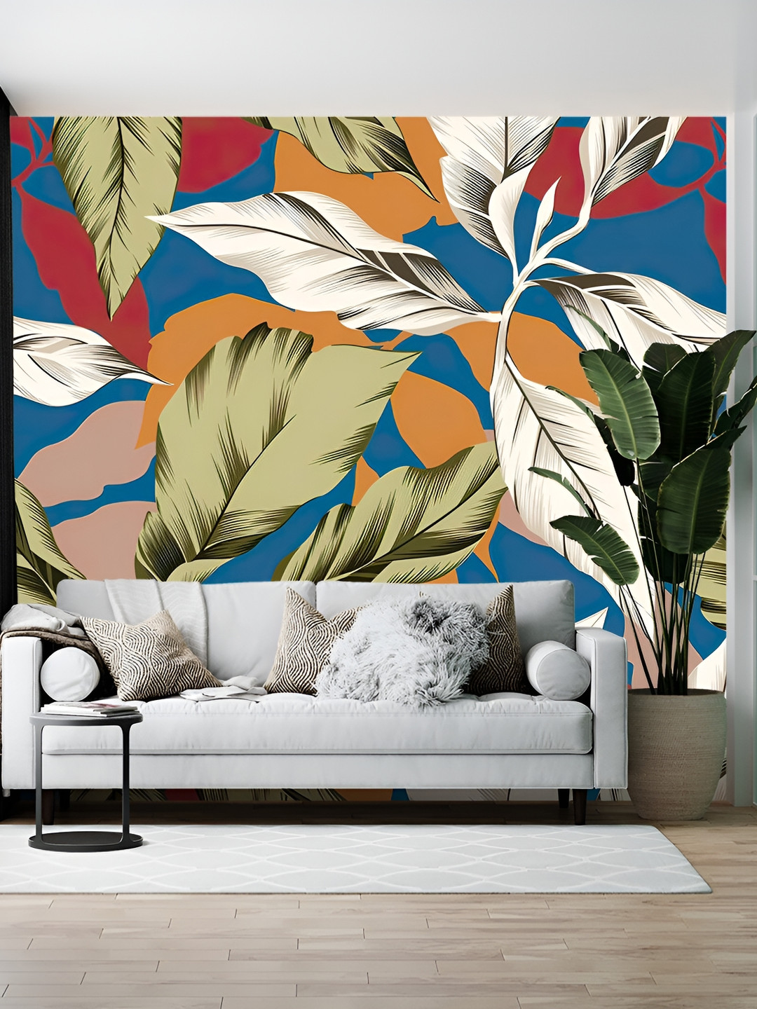 British Terminal Blue & Orange  Floral and Botanical Printed Wallpaper