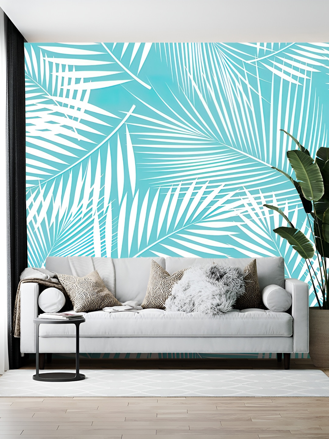 British Terminal White & Blue Abstract Printed Wallpaper
