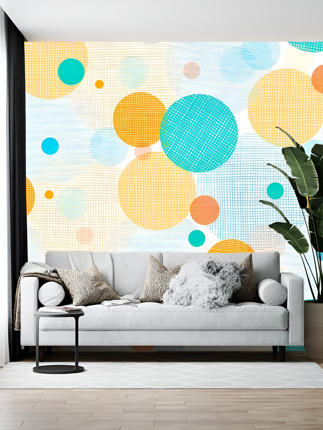 British Terminal White & Yellow Abstract Printed Wallpaper