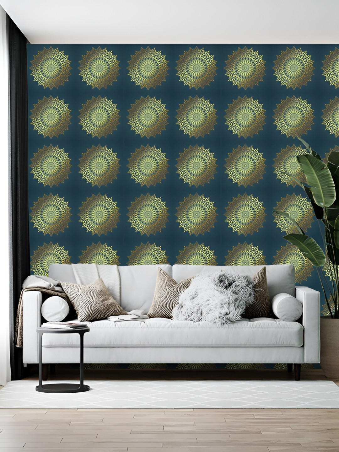 British Terminal Blue & Yellow Abstract Printed Wallpaper