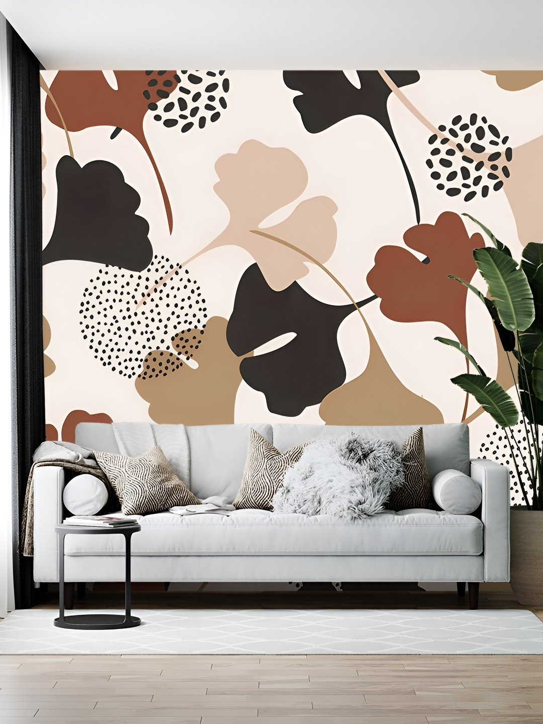 British Terminal Cream-Colored & Brown Abstract Printed Wallpaper
