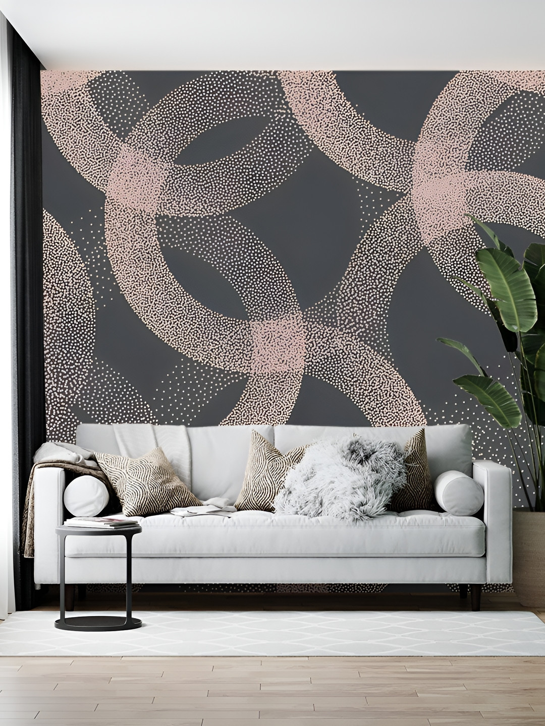 British Terminal Grey & Peach Abstract Printed Wallpaper