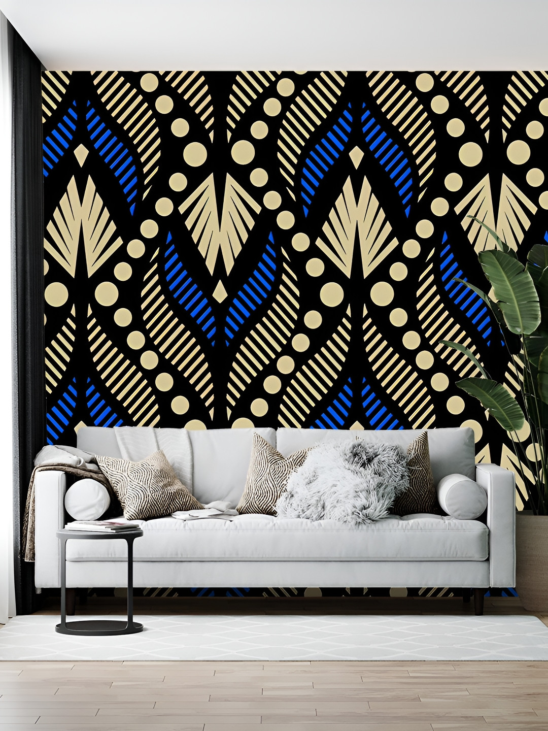 British Terminal Beige & Blue Abstract Printed Self-Adhesive Wallpaper