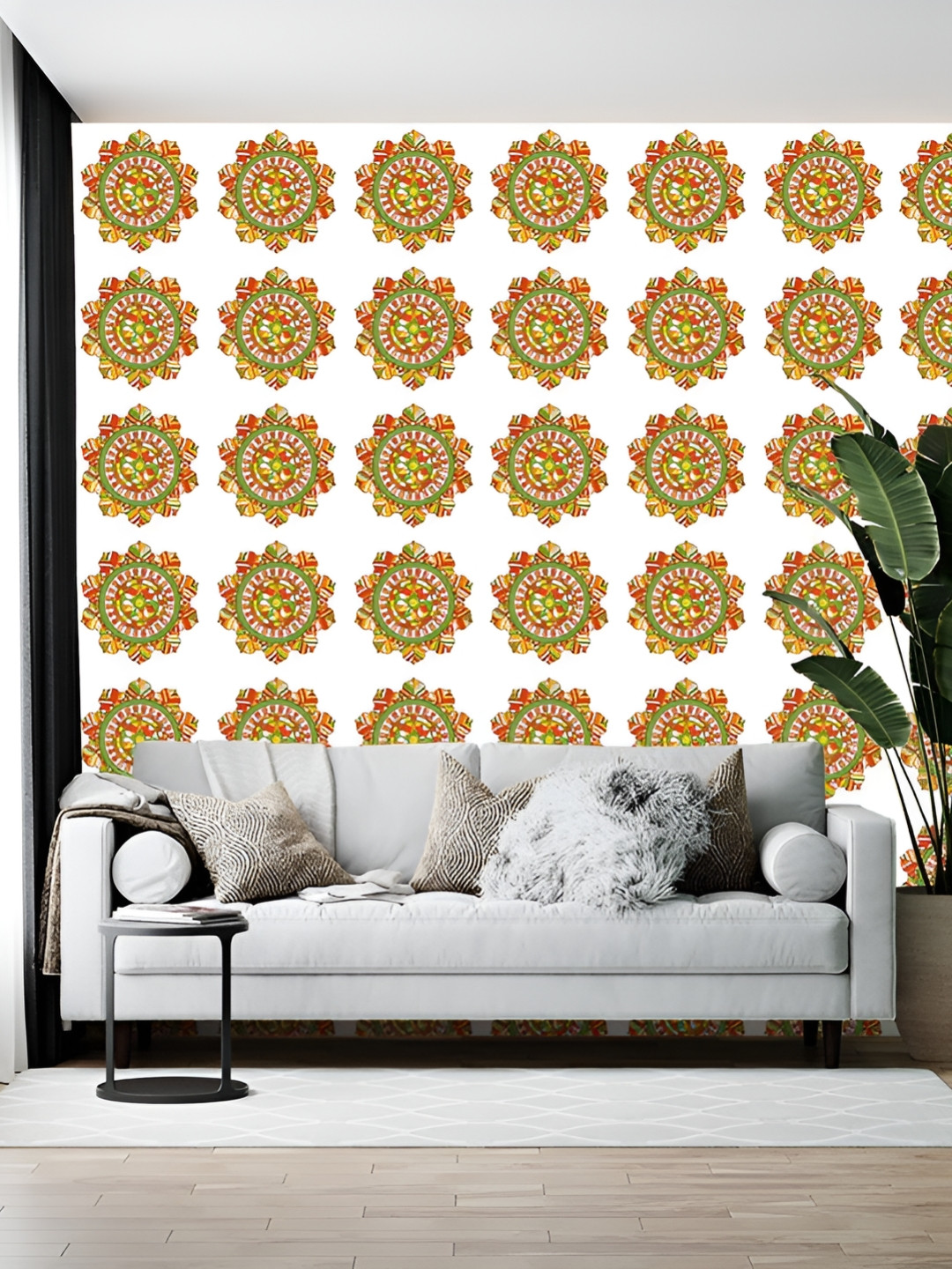 British Terminal White & Yellow Abstract Printed Wallpaper