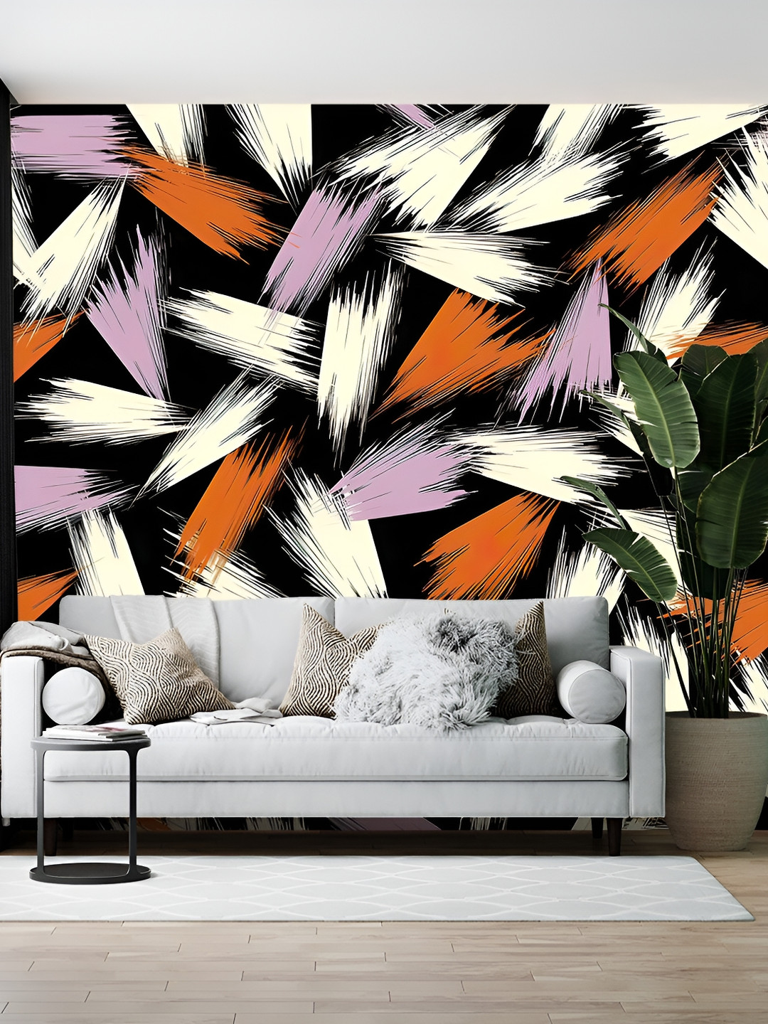 British Terminal Black & Lavender Abstract Printed Self-Adhesive Wallpaper