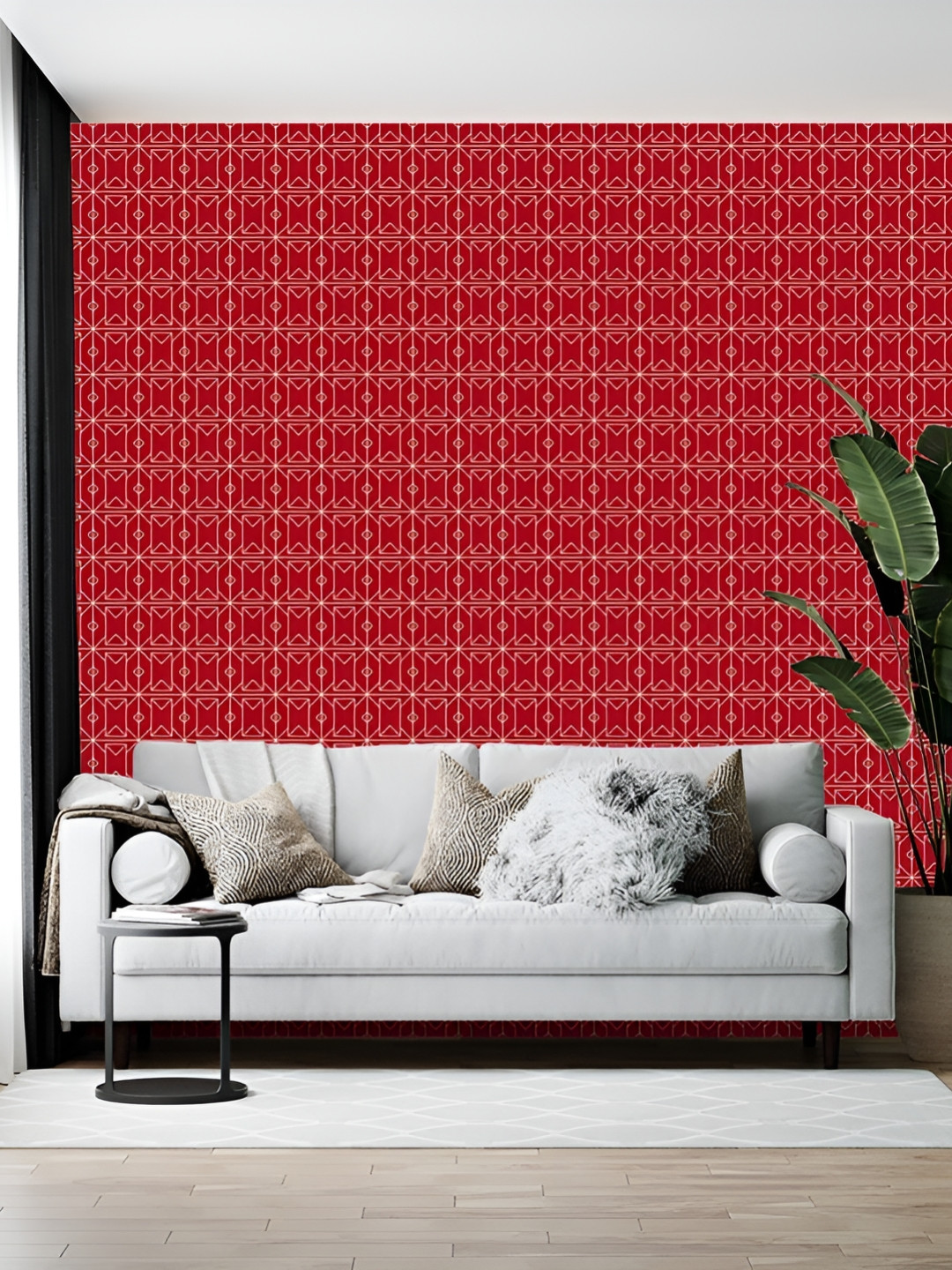 British Terminal Red & Yellow Abstract Printed Wallpaper