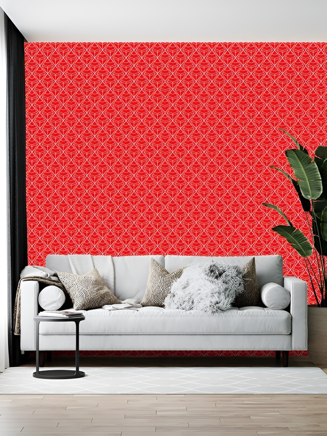 British Terminal Red & White Abstract Printed Wallpaper
