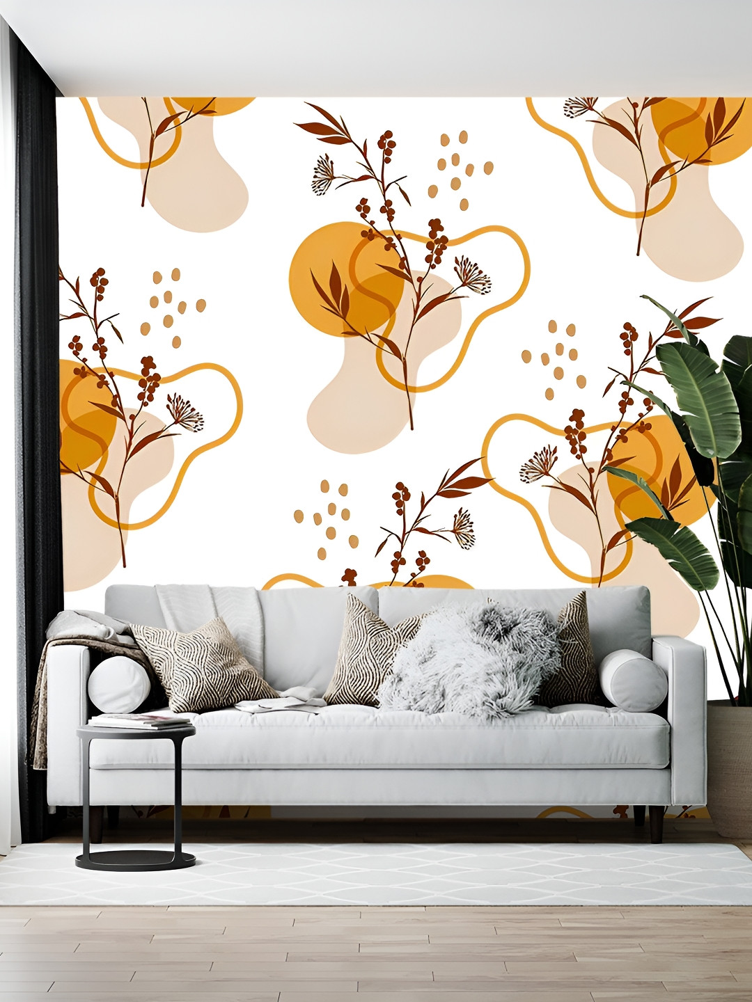 British Terminal White & Yellow Floral Printed Wallpaper