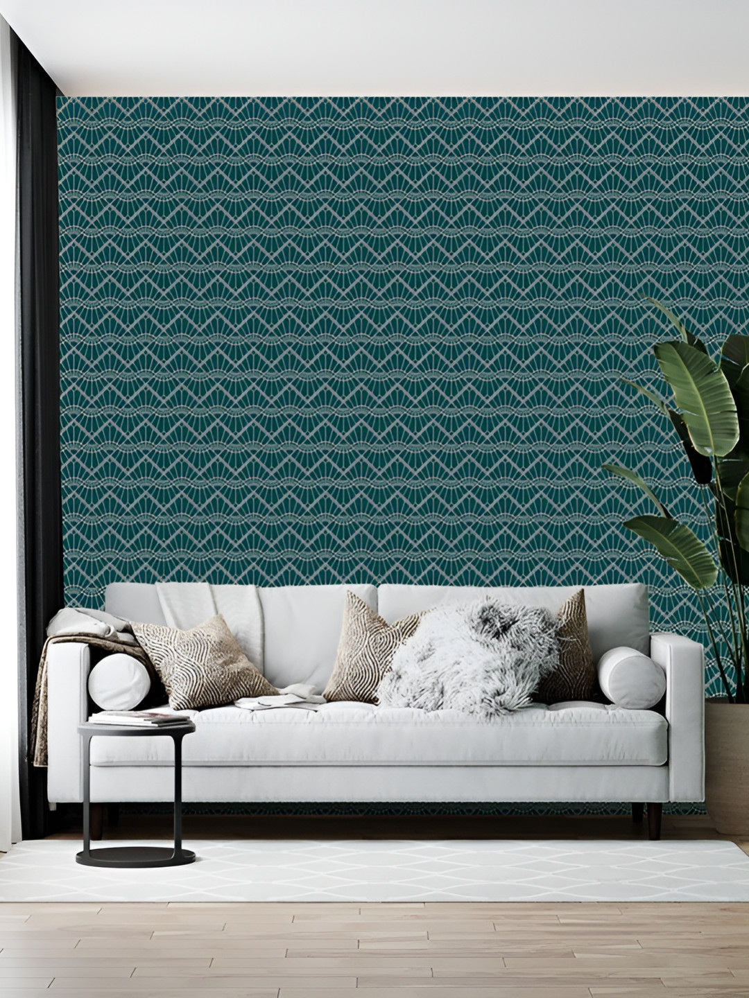 British Terminal Sea Green & White Printed Self-Adhesive Wall Paper