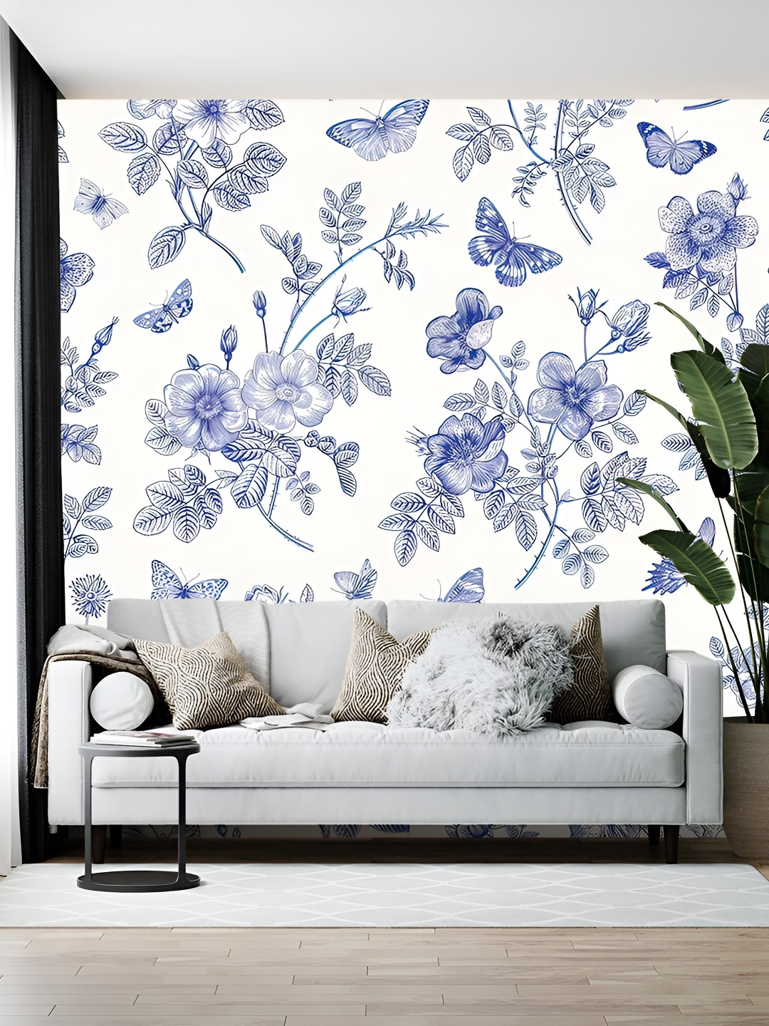 British Terminal White & Blue Abstract Printed Wallpaper