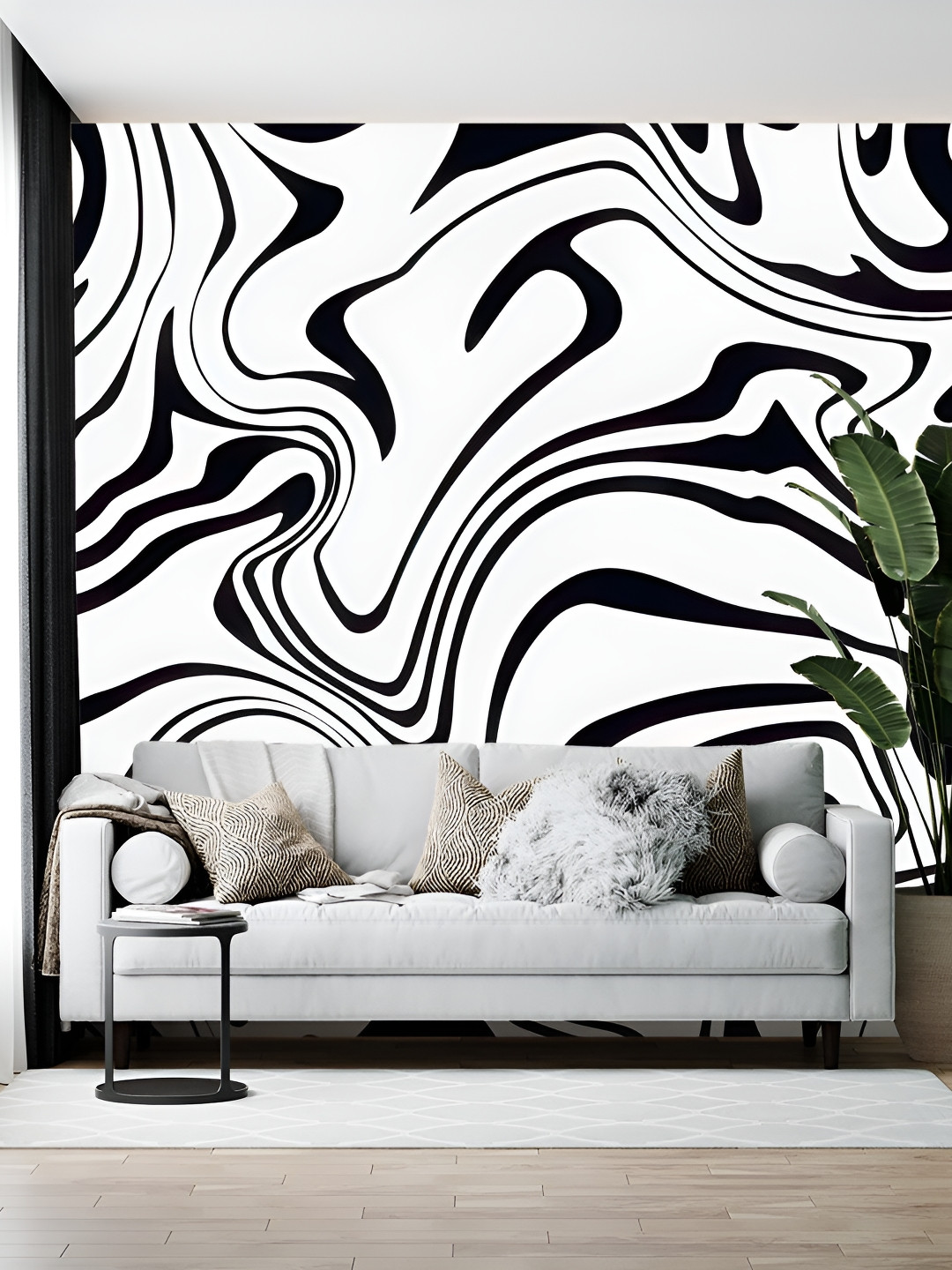 British Terminal White & Black Abstract Printed Wallpaper Sticker