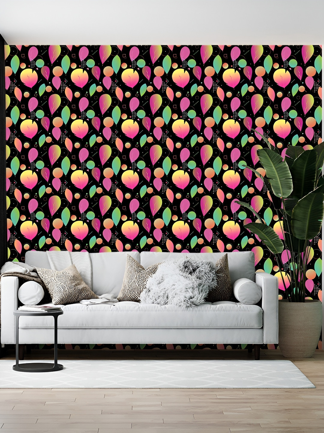 British Terminal Black & Pink Floral and Botanical Printed Self-Adhesive Wall Paper