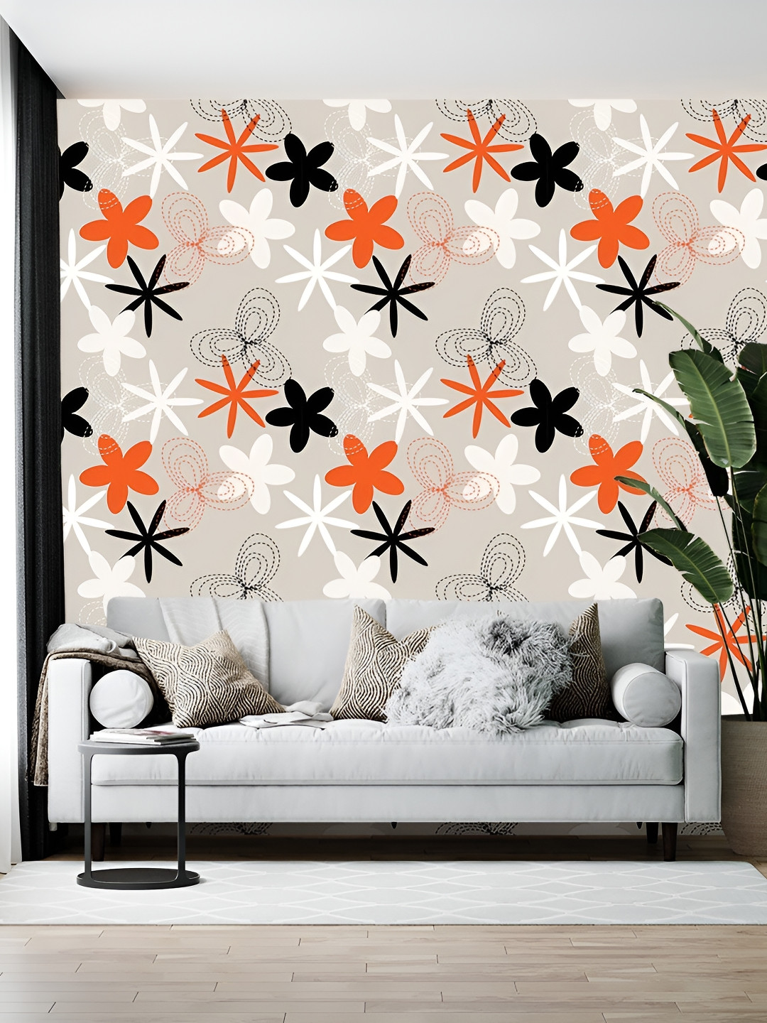 British Terminal Cream & Black Printed Self-Adhesive Wall Paper
