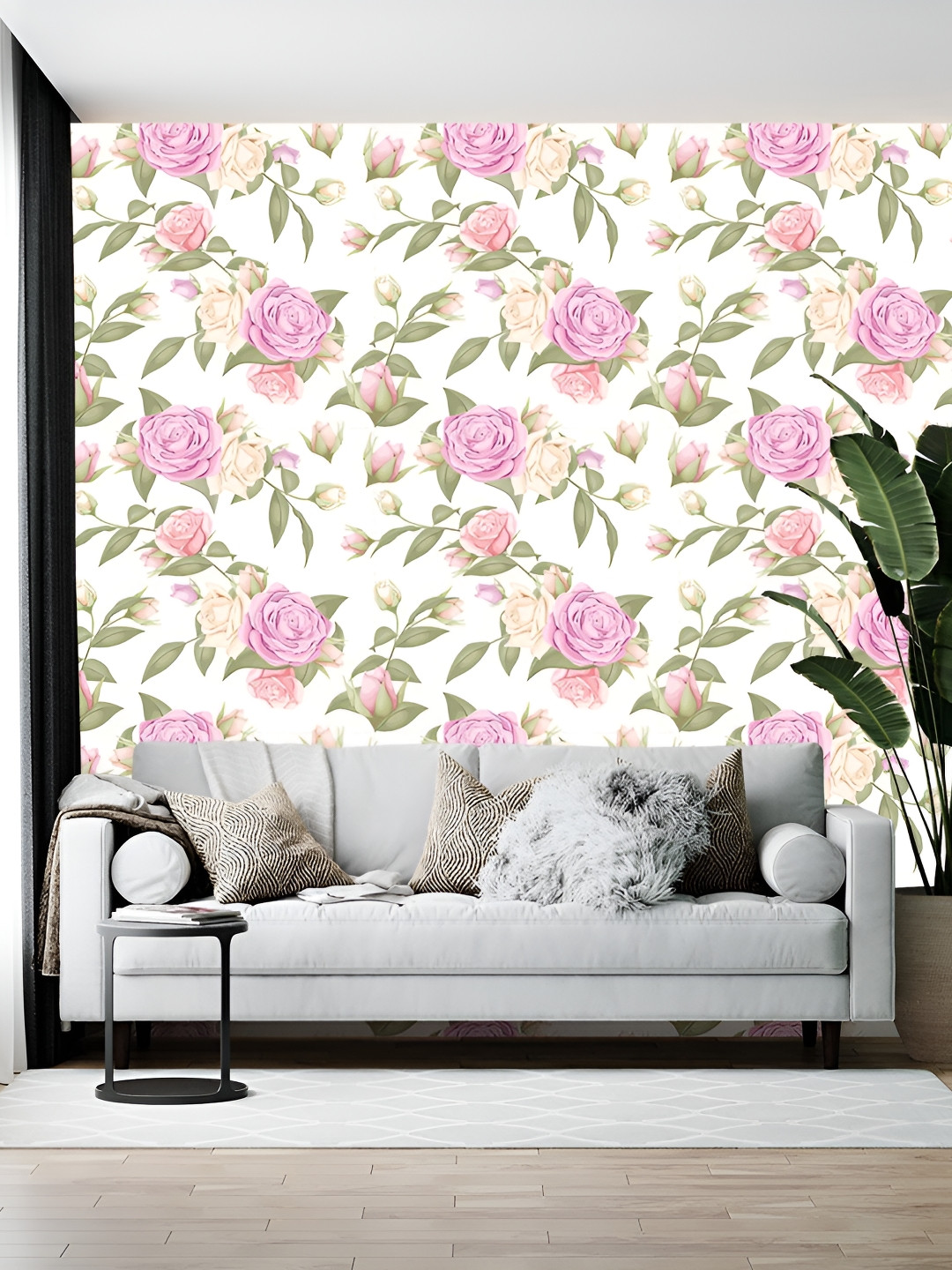 British Terminal White Floral Printed Wall Paper