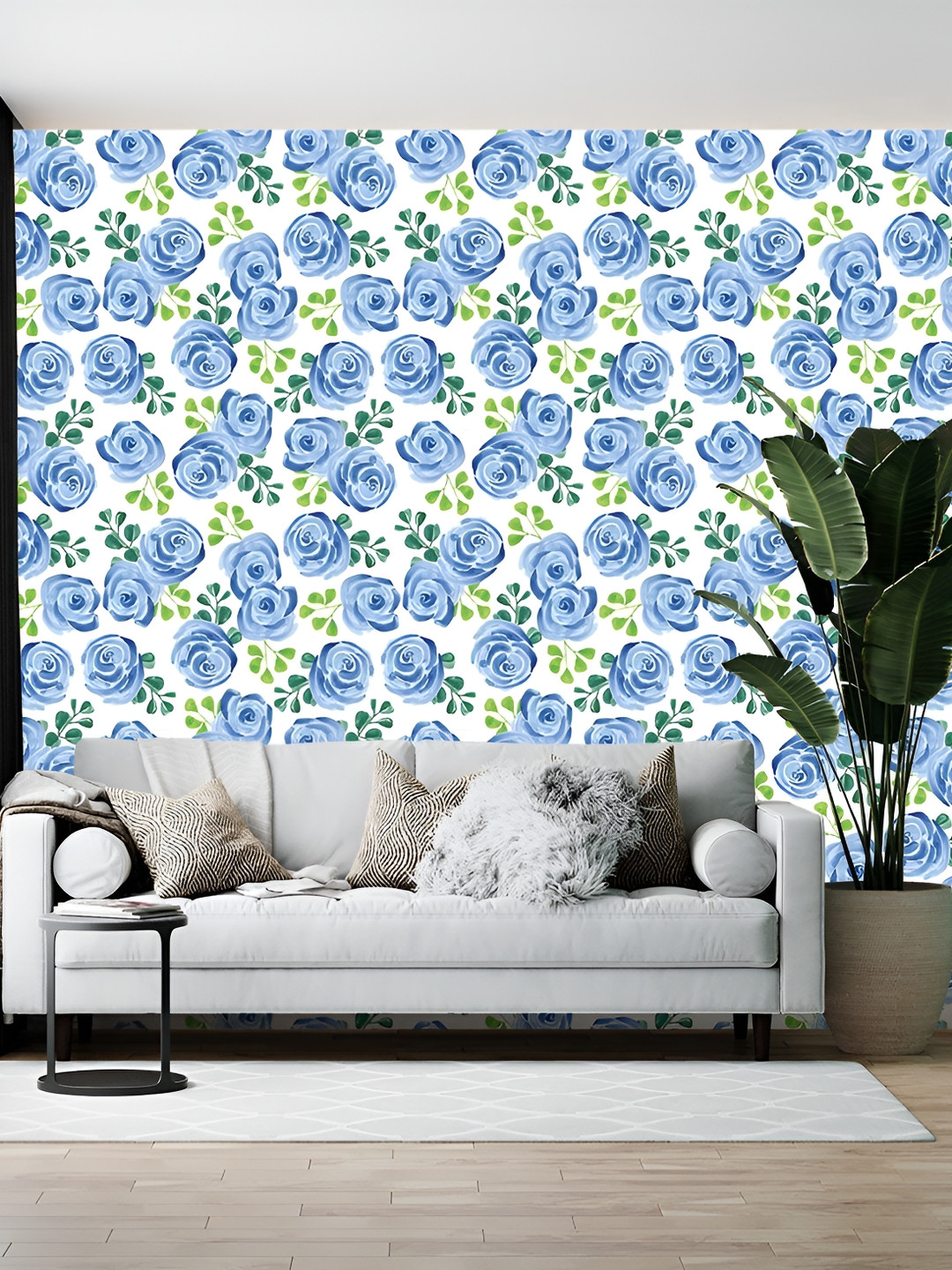 British Terminal Blue & White Printed Self-Adhesive Wall Paper