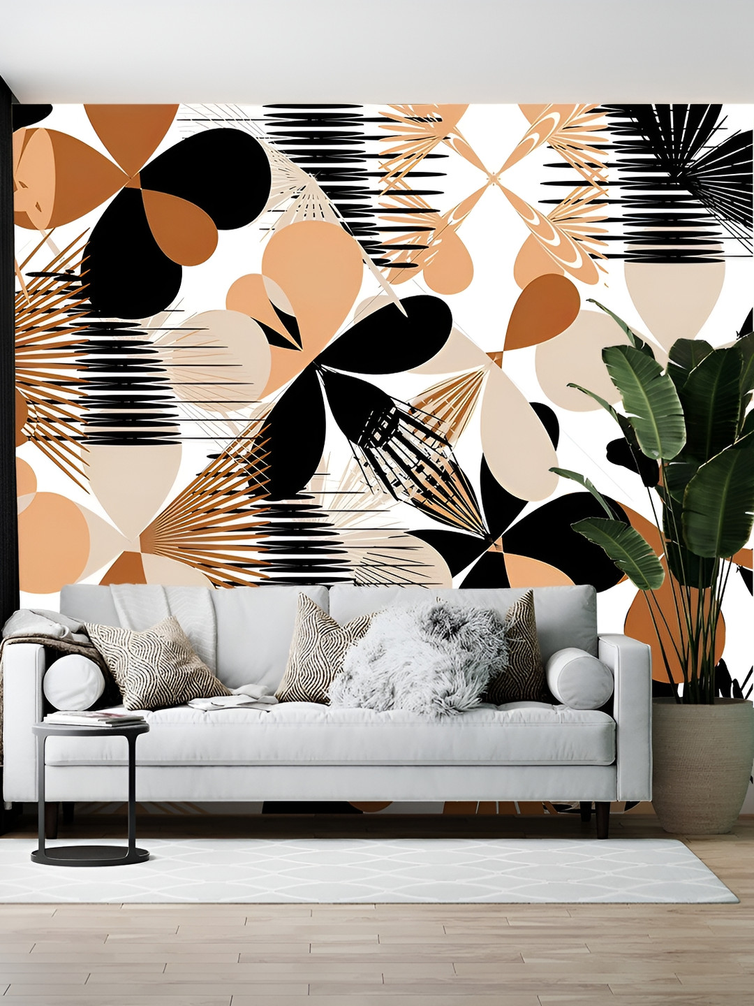 British Terminal White & Black Floral Printed Self-Adhesive Wallpaper