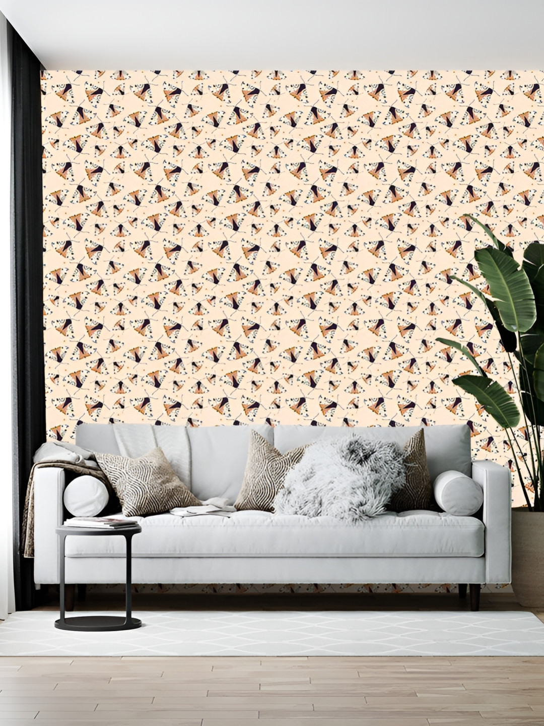 British Terminal Beige & Black Butterfly Printed Self-Adhesive Wall Paper