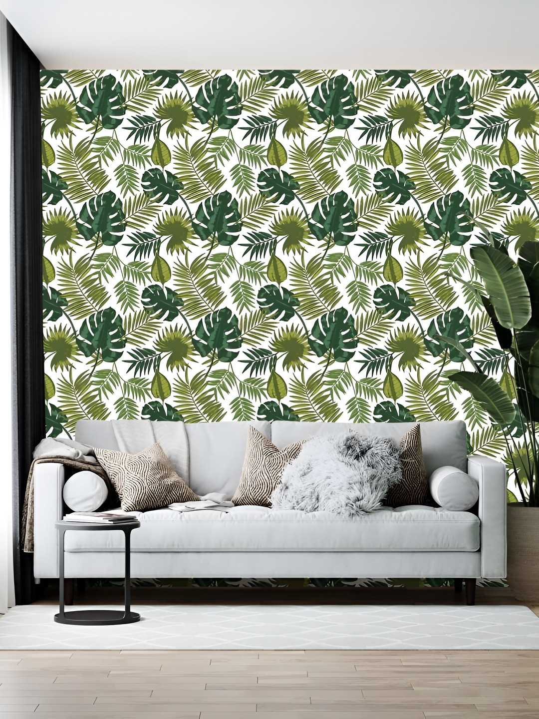 British Terminal Green & White Floral Printed Self-Adhesive Wall Paper