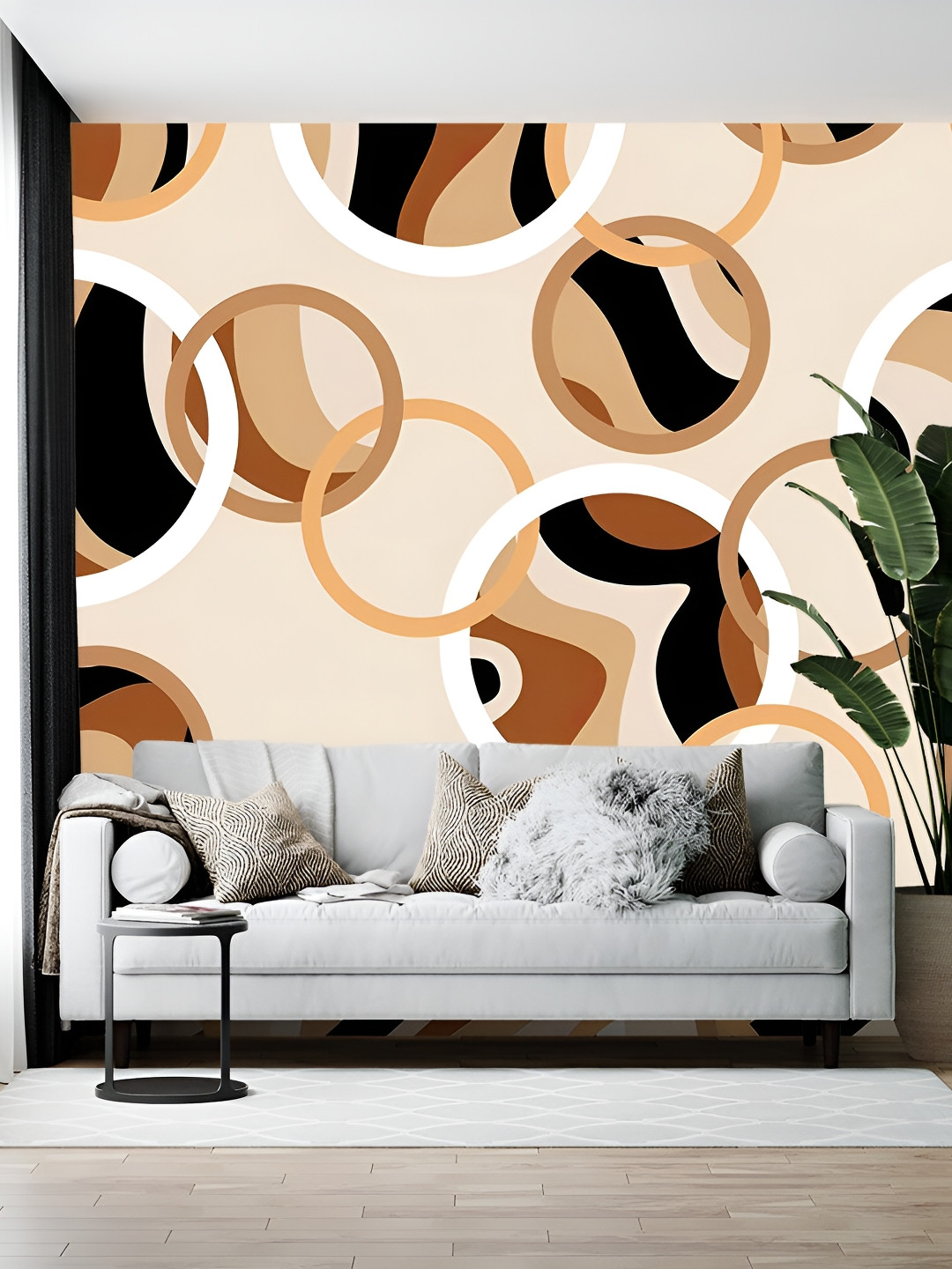 British Terminal Camel Brown & Black Abstract Printed Self-Adhesive Wall Paper