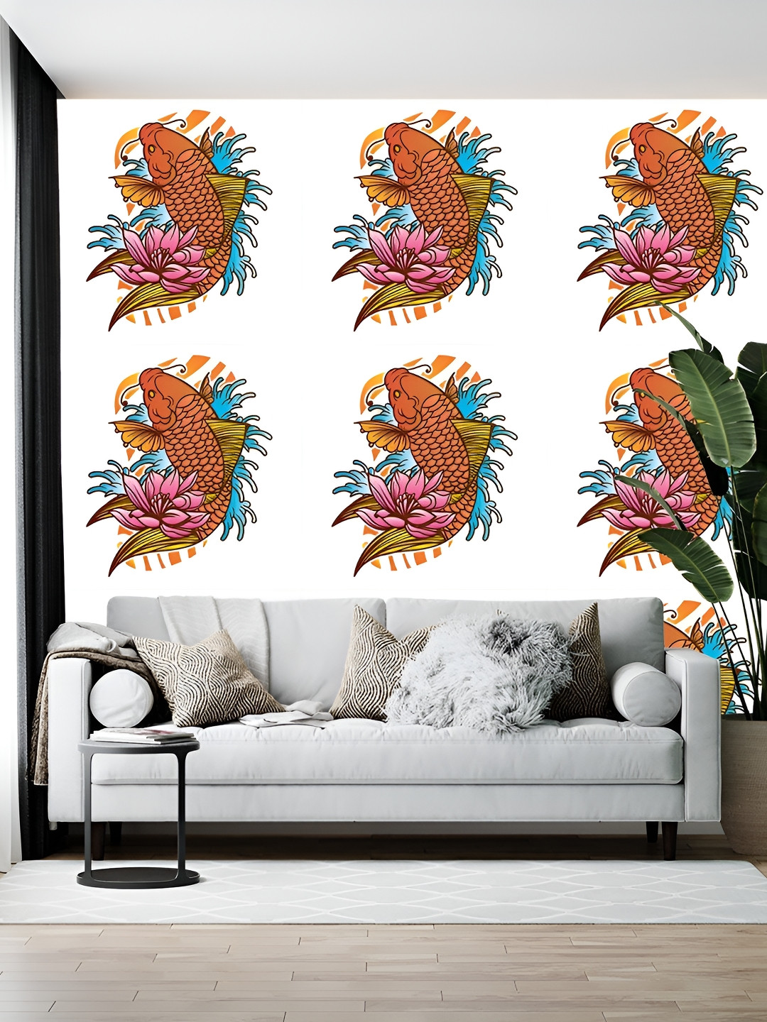 British Terminal White & Orange Colored Printed Self-Adhesive Wall Paper