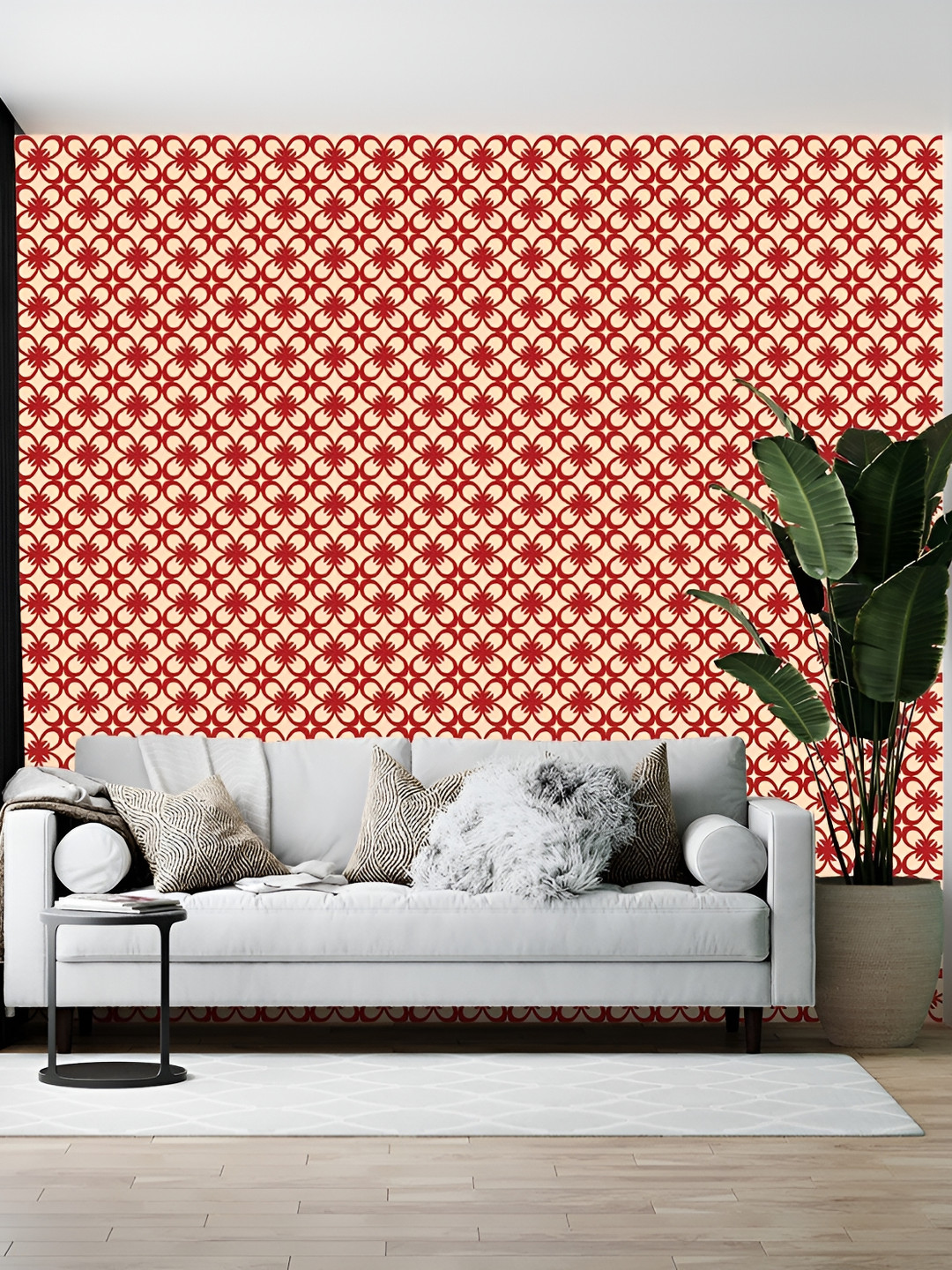British Terminal Cream Colored & Red Printed Self-Adhesive Wall Paper