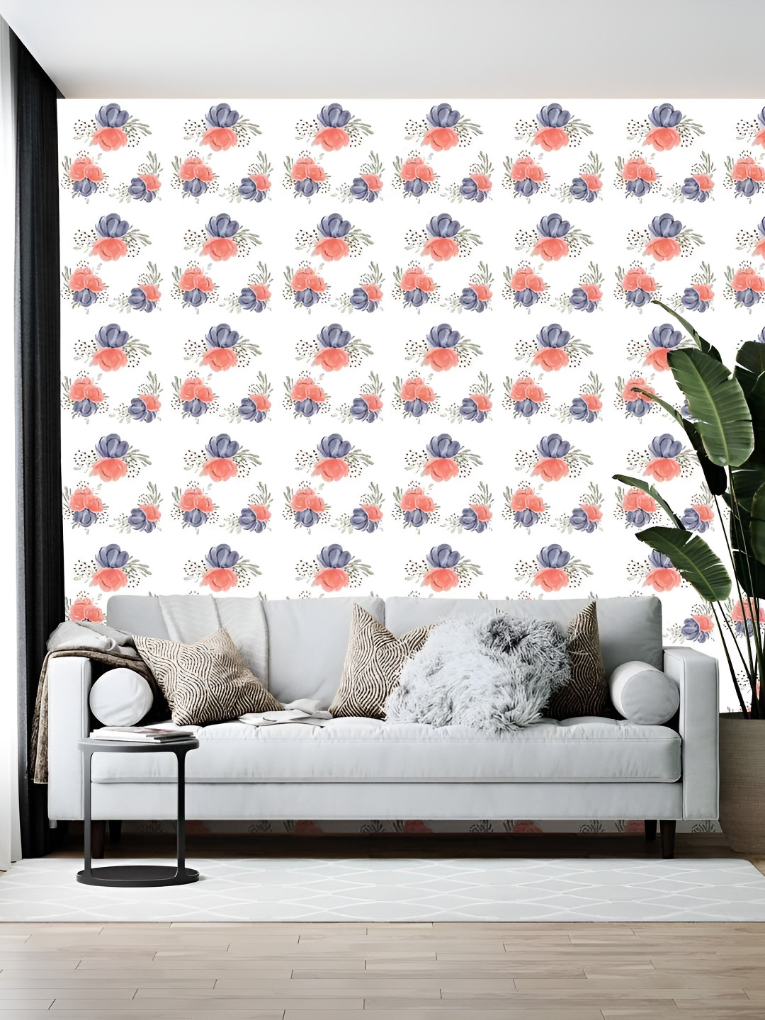 British Terminal White Floral Printed Wall Paper