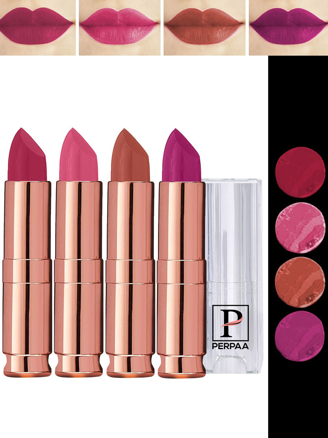 PERPAA Antique Set Of 4 Velvet Matte Lipsticks 3.5g Each - Magenta-Pink-Nude-Mauve Pink