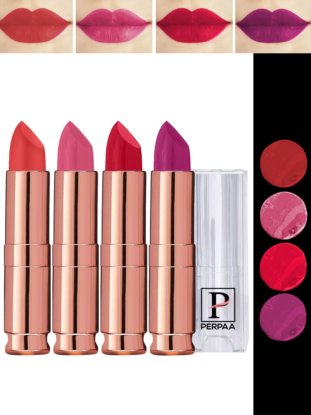 PERPAA Antique Set Of 4 Velvet Matte Lipstick - 3.5g Each-Red-Magenta-Pink-Bright Orange