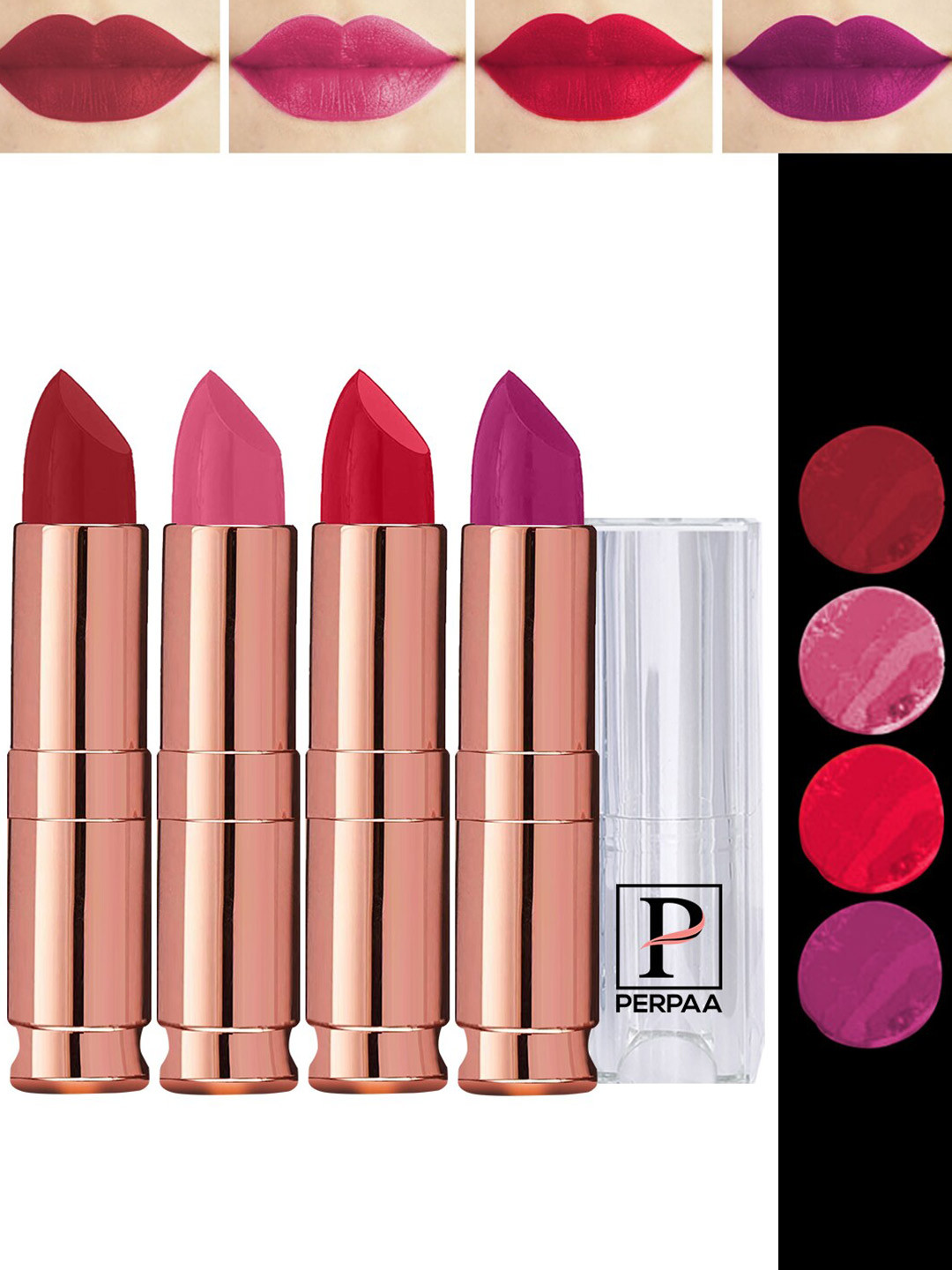 PERPAA Antique Set Of 4 Velvet Matte Lipsticks - 3.5g Each - Red-Magenta-Pink-Rose Red