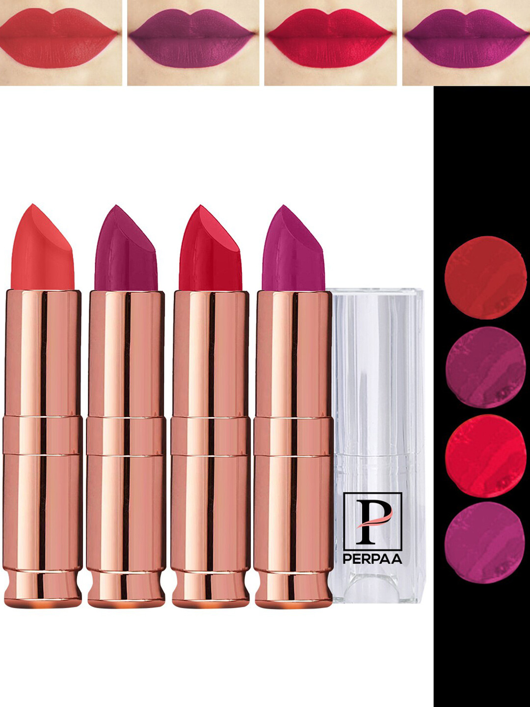 PERPAA Antique Set Of 4 Velvet Matte Lipsticks - Cherry Red-Magenta-Red-Bright Orange