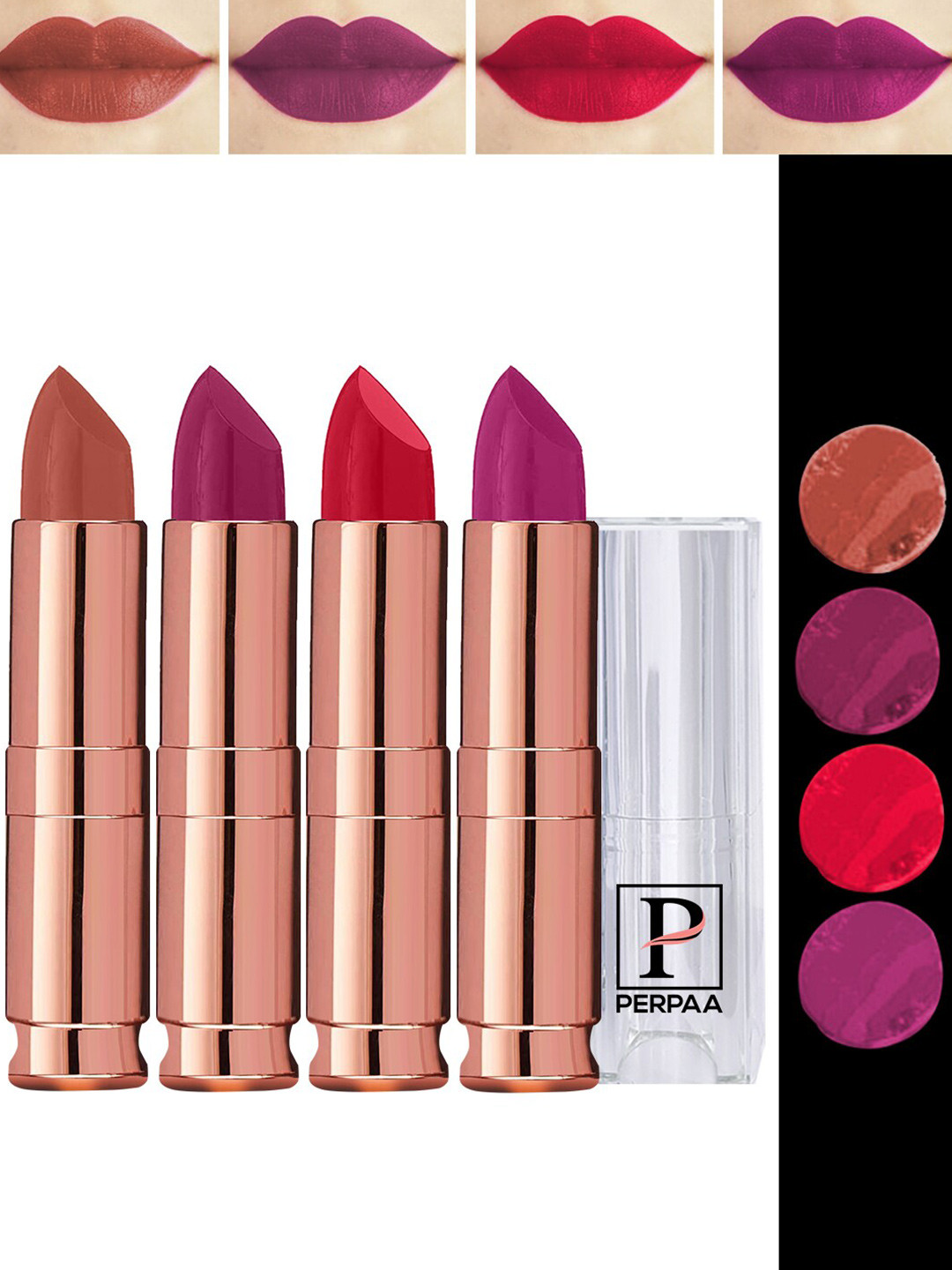 PERPAA Antique Set Of 4 Velvet Matte Lipsticks 3.5g Each - Cherry Red-Red-Magenta-Nude