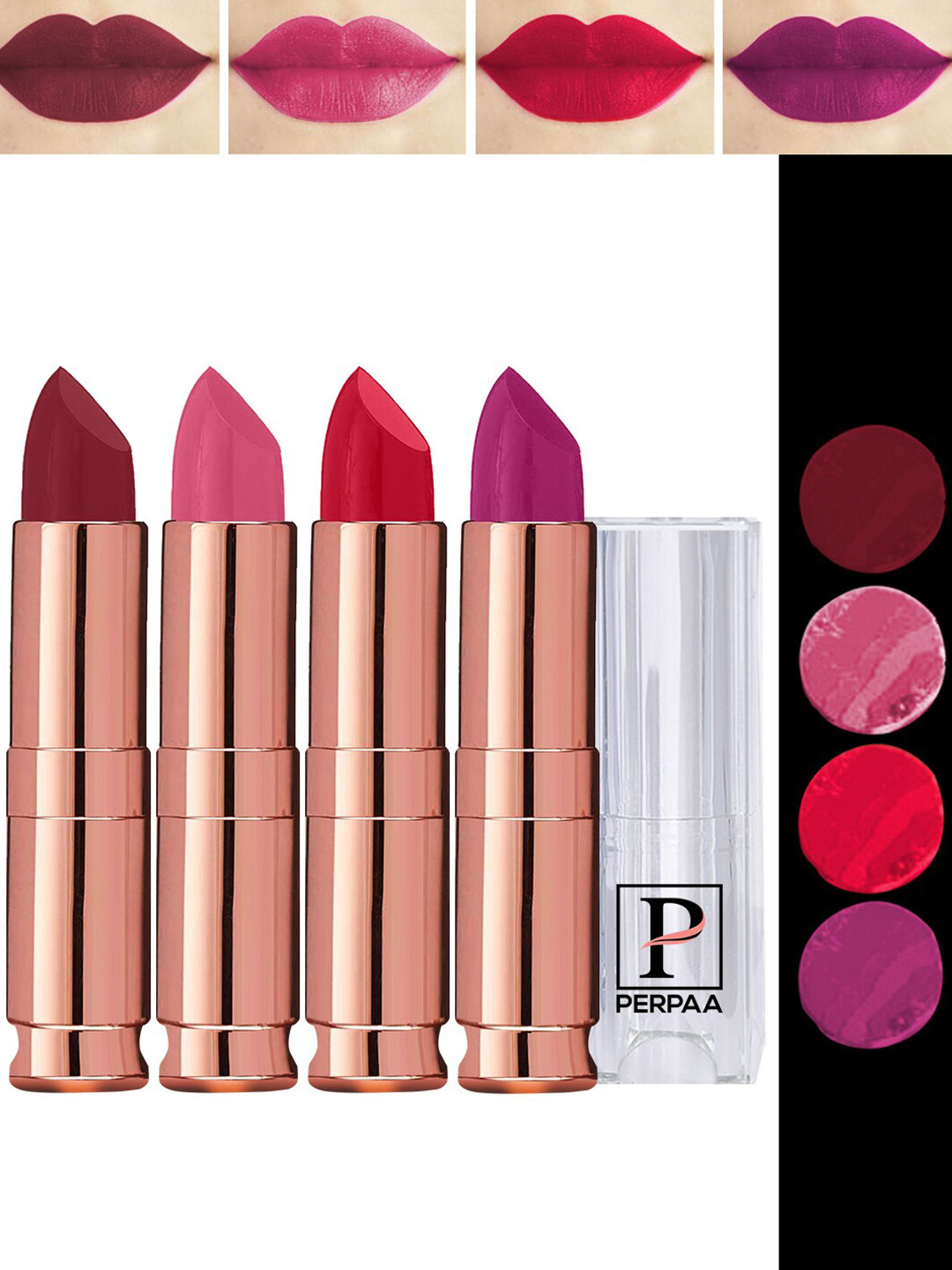 PERPAA Antique Set Of 4 Velvet Matte Lipstick - 3.5g Each - Red-Magenta-Pink-Dark Maroon