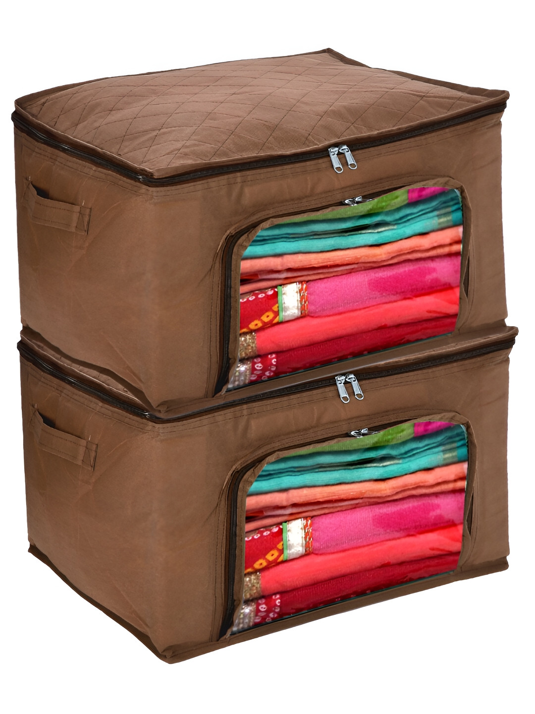 Kuber Industries Brown 2 Pieces Reusable Sweater Bag Organisers