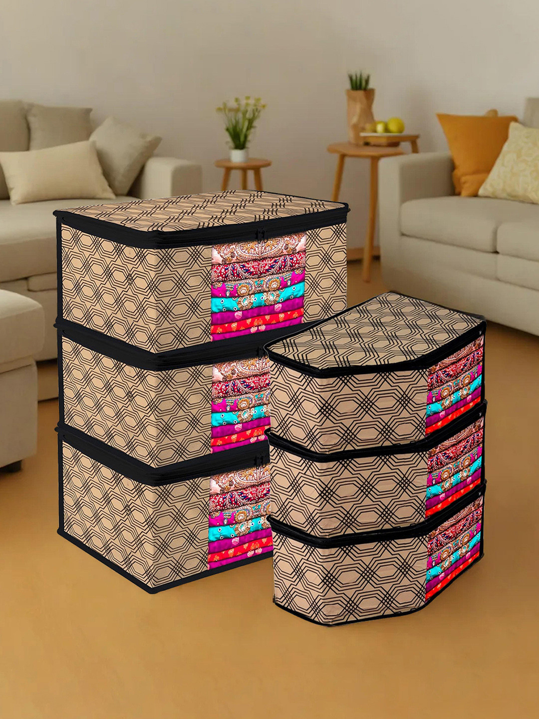 Kuber Industries Coffee Brown 6 Pieces Reusable Sweater Bag Organisers