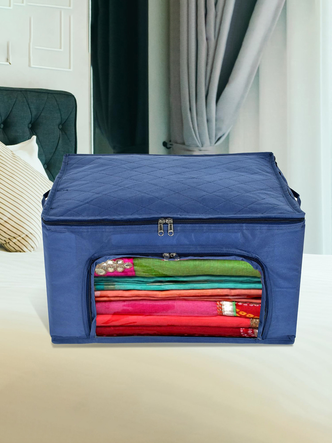 Kuber Industries Blue Reusable Sweater Bag Organisers