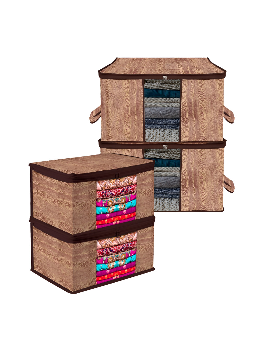 Kuber Industries Brown 4 Pieces Reusable Sweater Bag Organisers