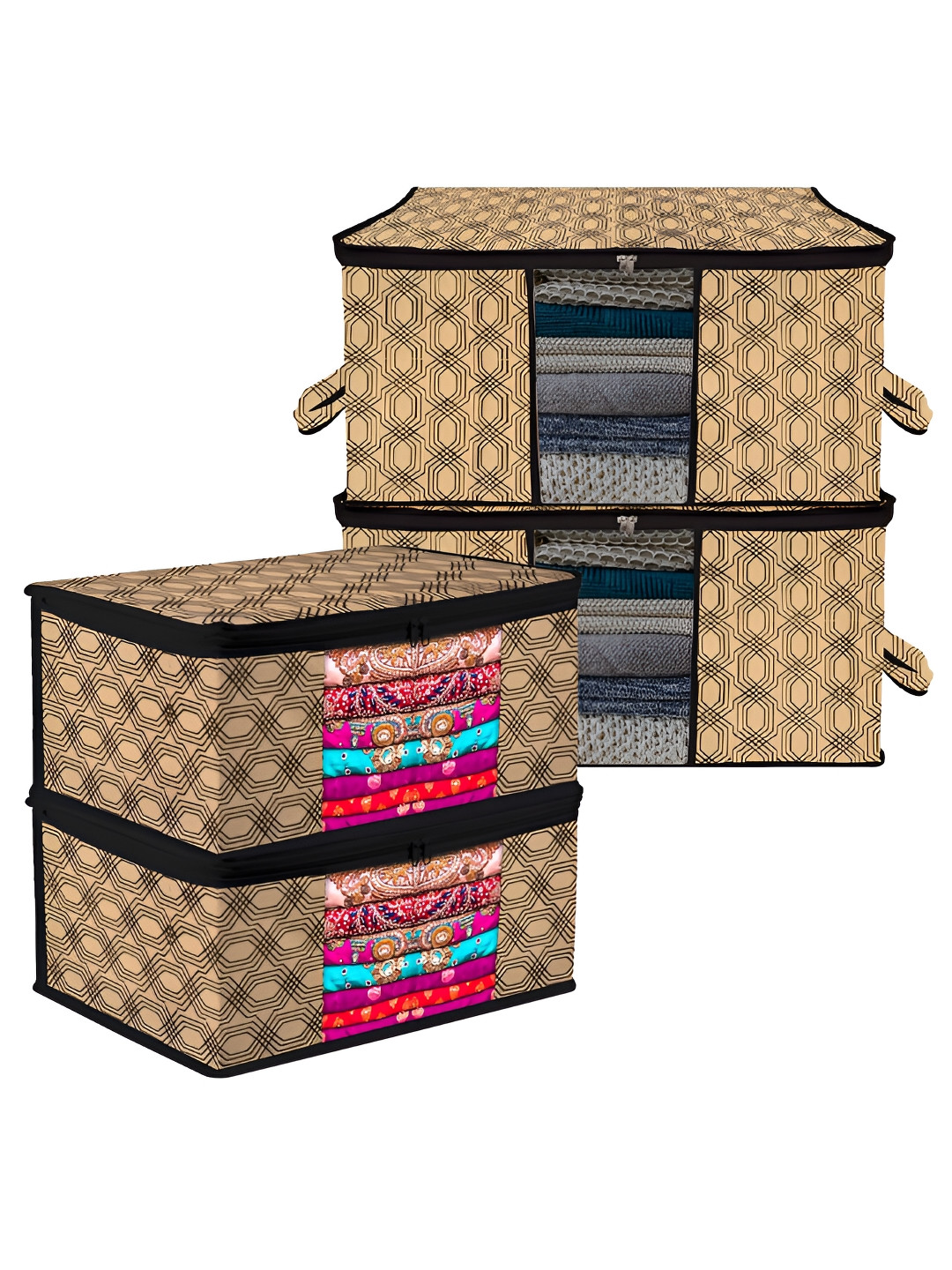 Kuber Industries Coffee Brown & Black 4 Pieces Reusable Multi-Utility Organisers