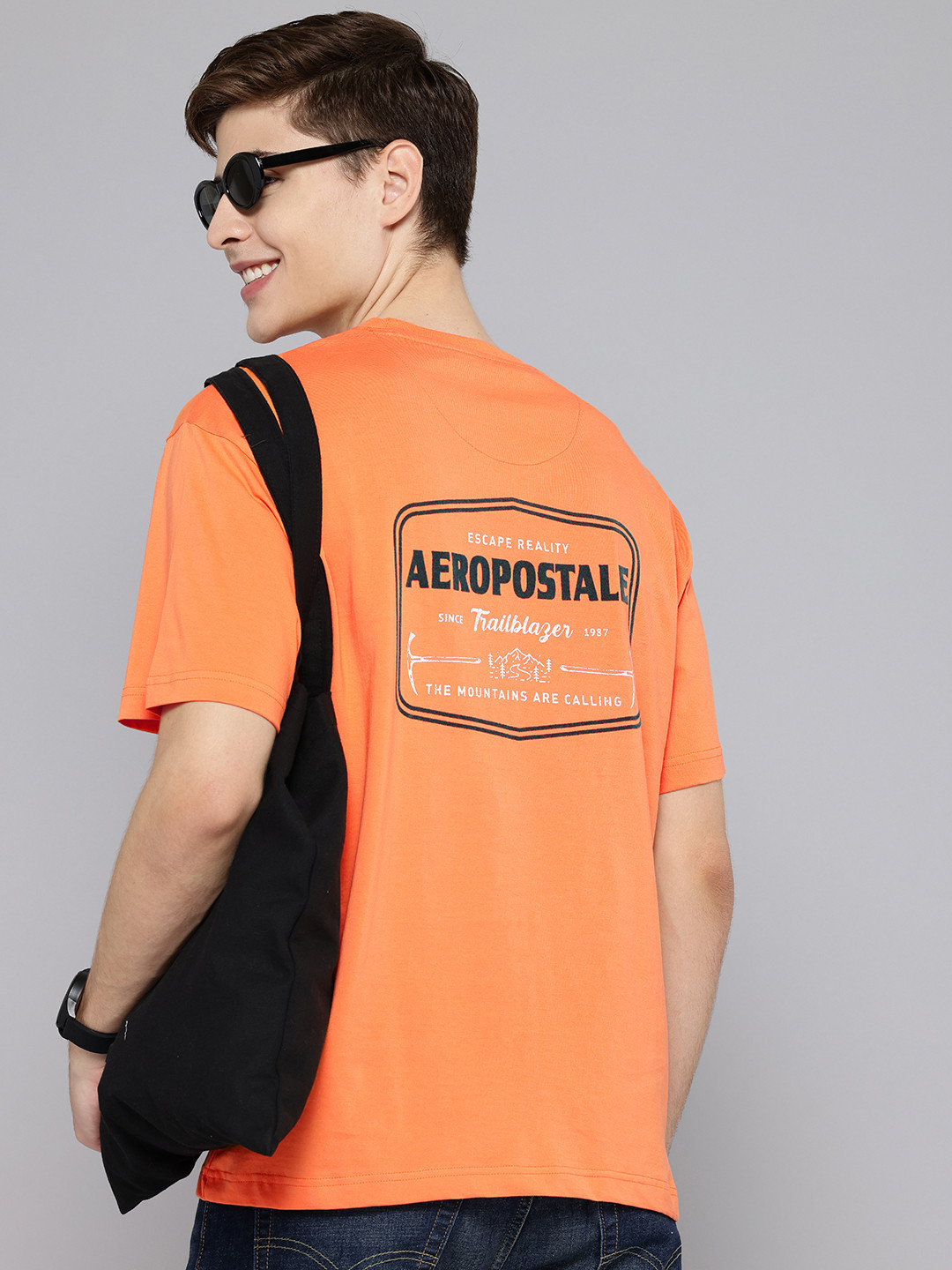 Aeropostale Typography Print Drop-Shoulder Sleeves Pure Cotton Relaxed Fit T-shirt