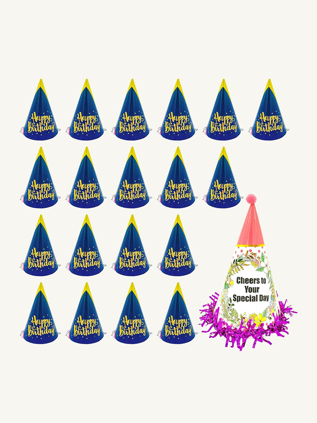 Special You 20 Pieces Blue & White Printed Birthday Caps